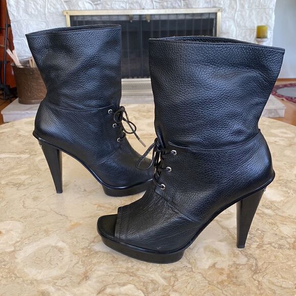 Michael Michael Kors St. Marks Peep Toe Platform Slouch Ankle Leather Boots - Picture 3 of 8